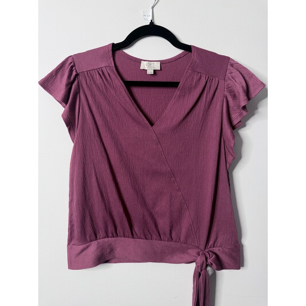 LOFT Outlet Petite Wrap Tie Flutter-Sleeve Blouse Mauve Medium Petite